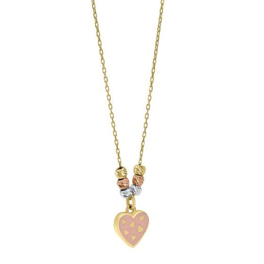 Joyeria Cristal Joyas | Cadena Con Dije Corazon Con Esmalte Morado Oro Blanco, Amarillo Y Rosa 14K