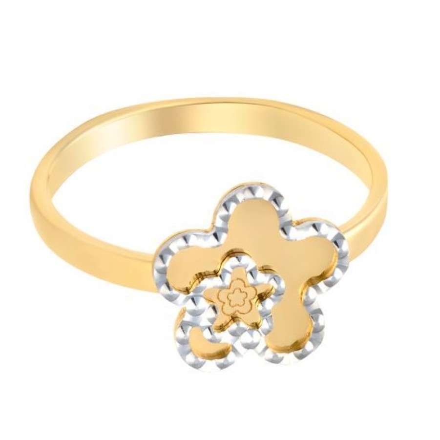 Joyeria Cristal Joyas | Anillo Flor Oro Blanco Y Amarillo 14K #7