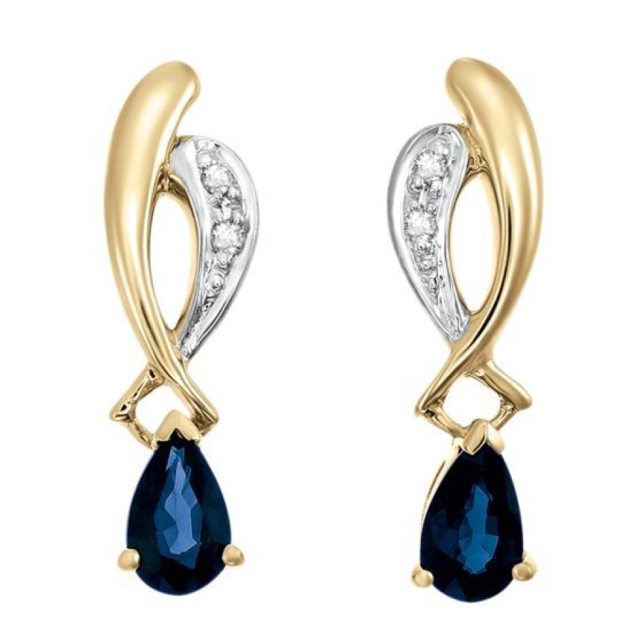 Joyeria Cristal Joyas | Aretes Oro 14K Con Diamante Y Zafiro