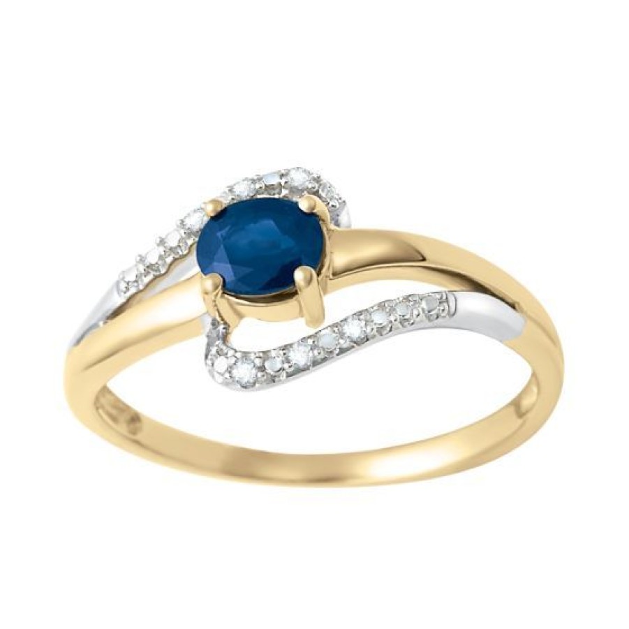 Joyeria Cristal Joyas | Anillo Oro 14K Con Diamante Y Zafiro