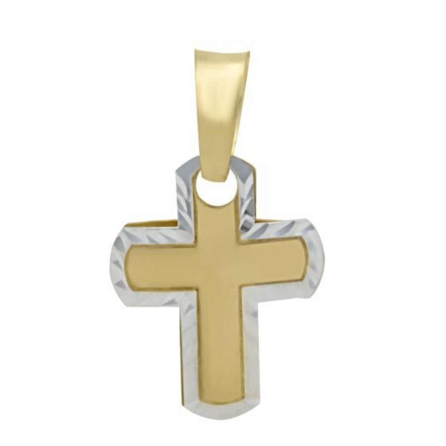 Joyeria Cristal Joyas | Cruz Oro Amarillo Y Blanco 14K