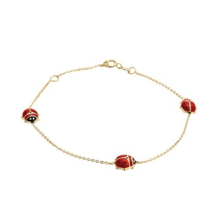 Joyeria Cristal Joyas | Pulsera Dama Catarinas Oro 14K Esmalte Rojo