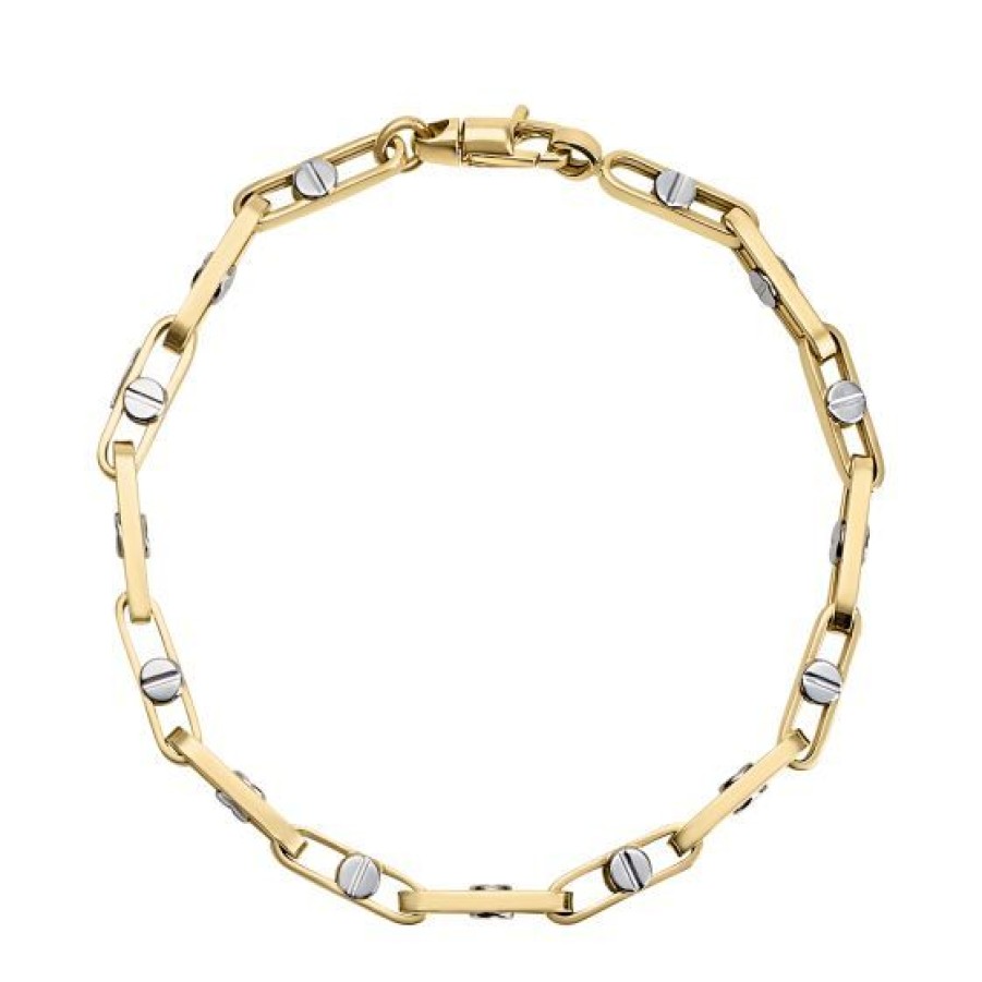 Joyeria Cristal Joyas | Pulsera Caballero Oro Amarillo Y Blanco 14K