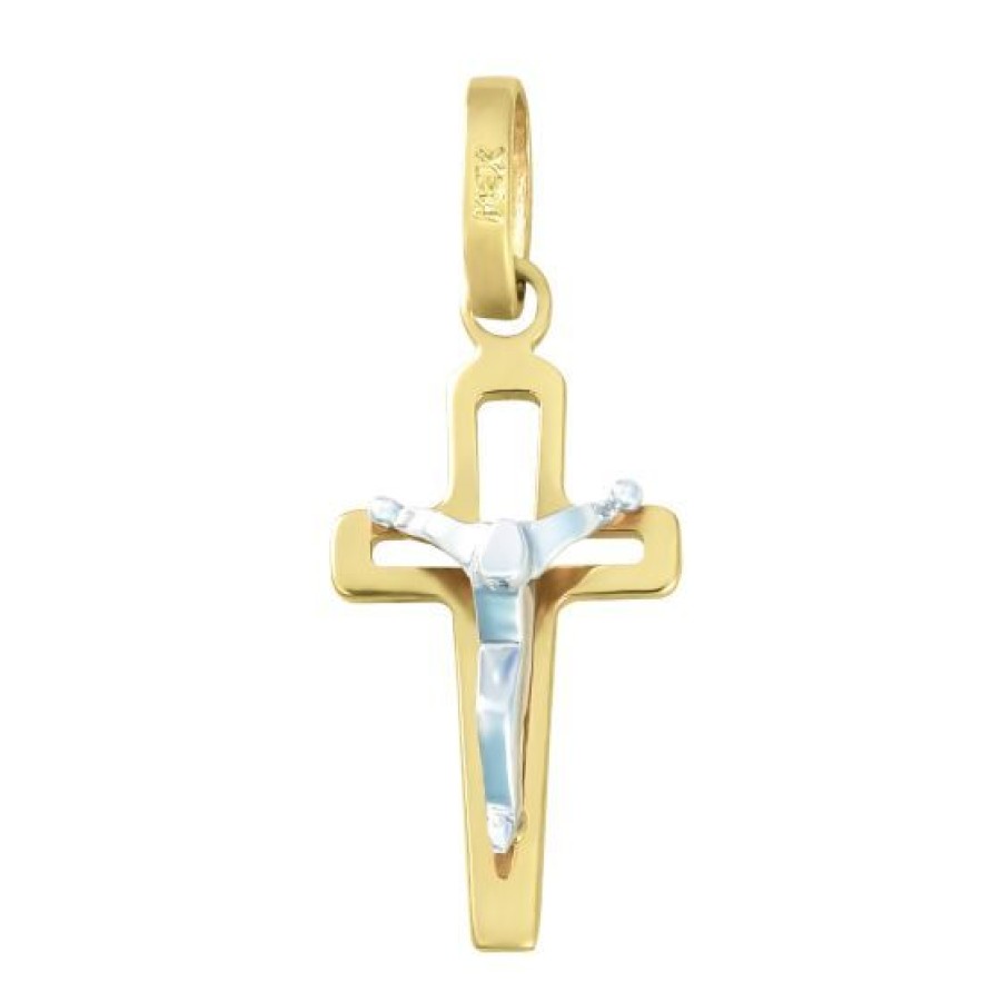 Joyeria Cristal Joyas | Cruz Con Cristo Moderno Oro Bl