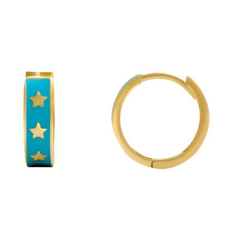 Joyeria Cristal Joyas | Huggies Estrella Esmalte Azul Oro 14K