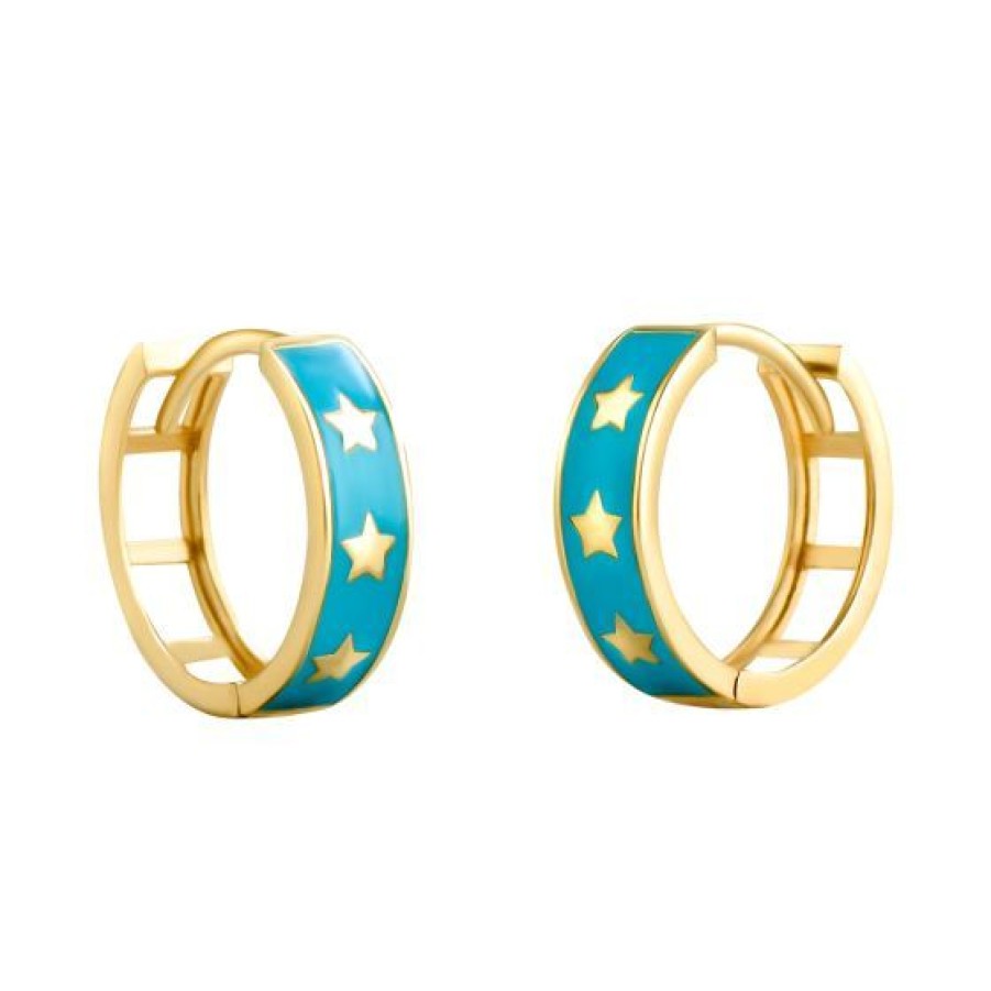 Joyeria Cristal Joyas | Huggies Estrella Esmalte Azul Oro 14K