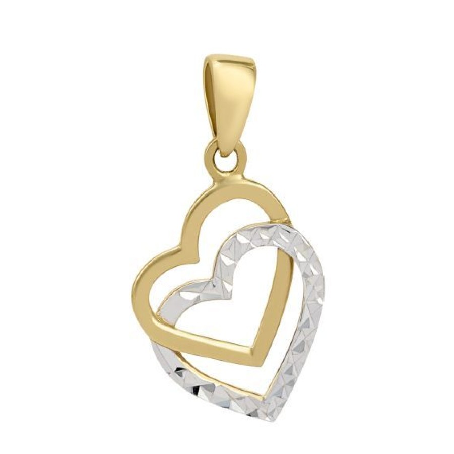 Joyeria Cristal Joyas | Dije Dos Corazones Oro Amarillo Y Blanco 14K