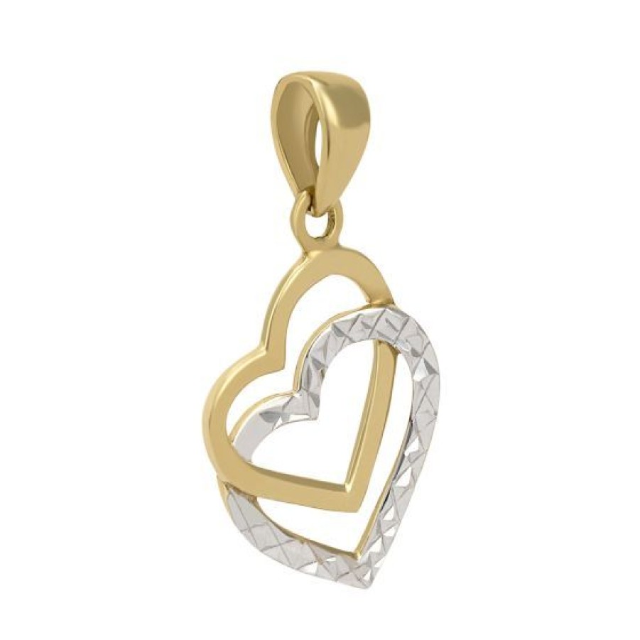 Joyeria Cristal Joyas | Dije Dos Corazones Oro Amarillo Y Blanco 14K