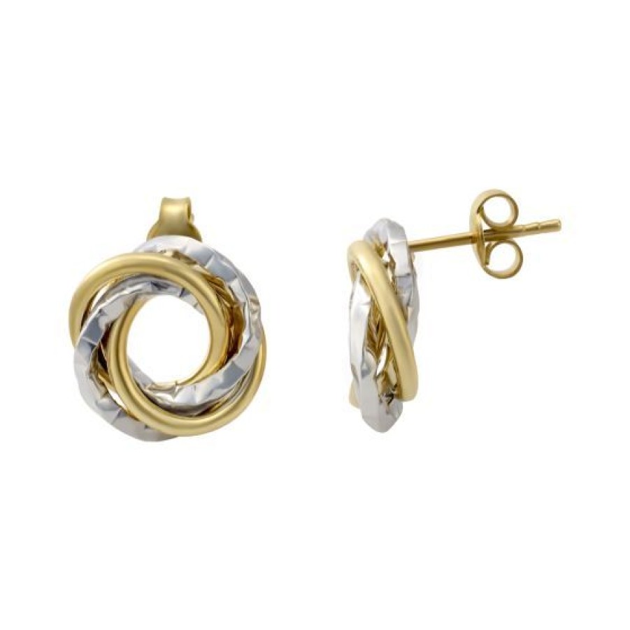 Joyeria Cristal Joyas | Aretes Love Knot Oro Blanco Y Amarillo 14K