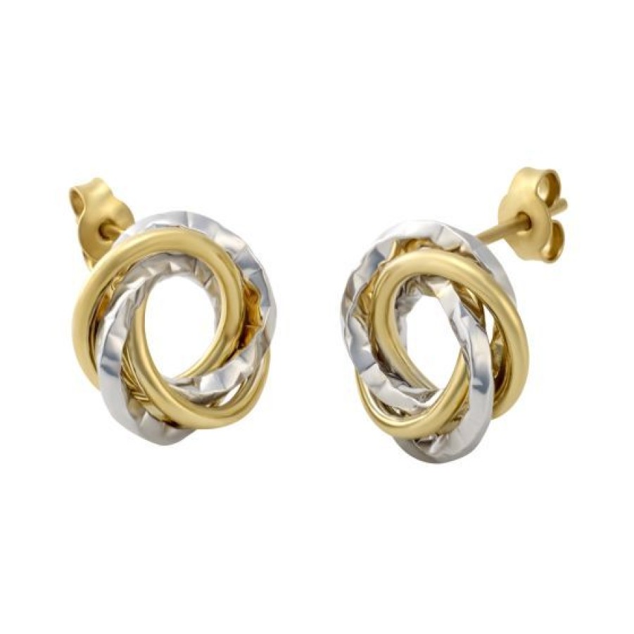 Joyeria Cristal Joyas | Aretes Love Knot Oro Blanco Y Amarillo 14K