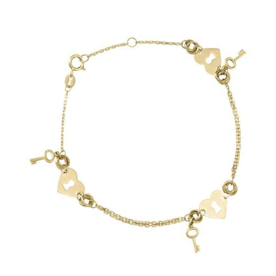 Joyeria Cristal Joyas | Pulsera Dama Corazon Y Llave Oro 14K