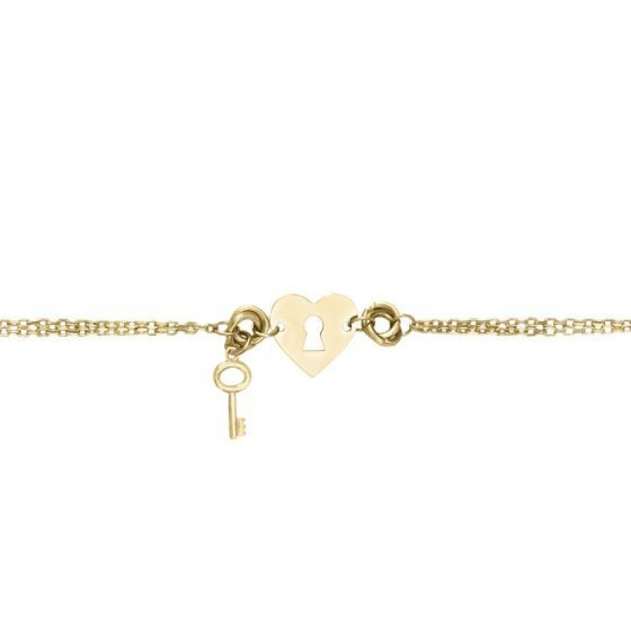 Joyeria Cristal Joyas | Pulsera Dama Corazon Y Llave Oro 14K