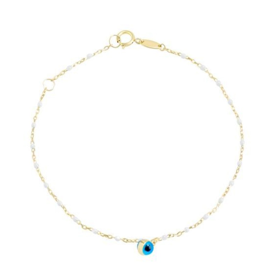 Joyeria Cristal Joyas | Pulsera Ojito Con Bolitas Blancas Oro 14