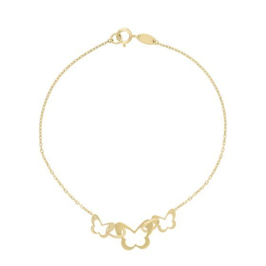 Joyeria Cristal Joyas | Pulsera Triple Mariposa Oro 14K