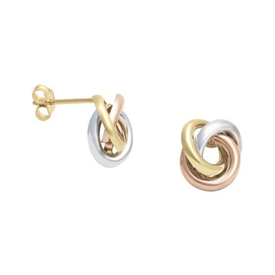 Joyeria Cristal Joyas | Aretes Nudo Oro Amarillo Blanco Y Rosa 14K