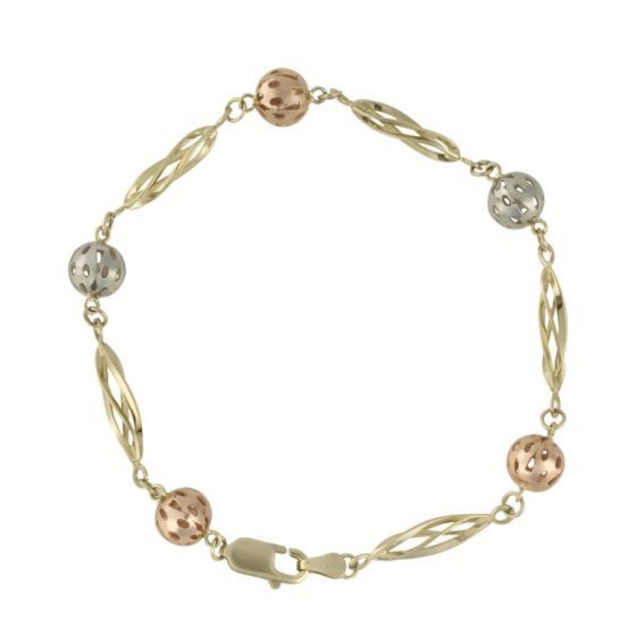 Joyeria Cristal Joyas | Pulsera Oro Blanco, Amarillo Y Rosa 14K