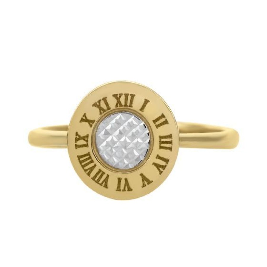 Joyeria Cristal Joyas | Anillo Dama Numeros Romanos Oro Amarillo Y Blanco 14K #7