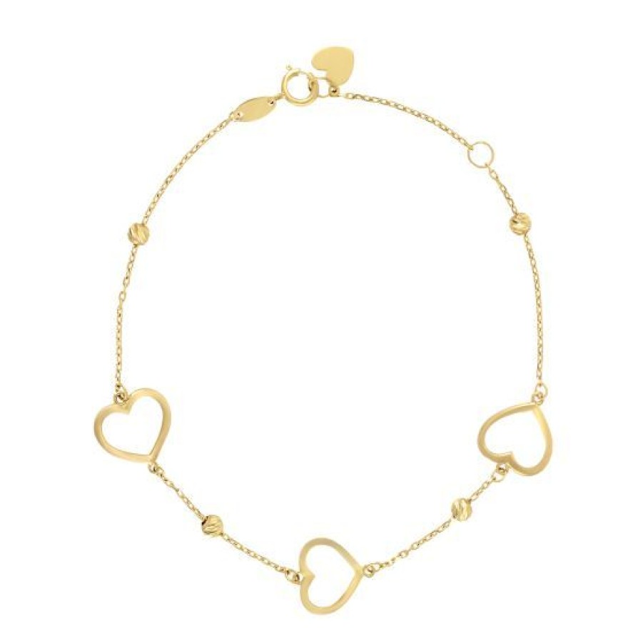 Joyeria Cristal Joyas | Pulsera Corazon Y Bolitas Oro 14K