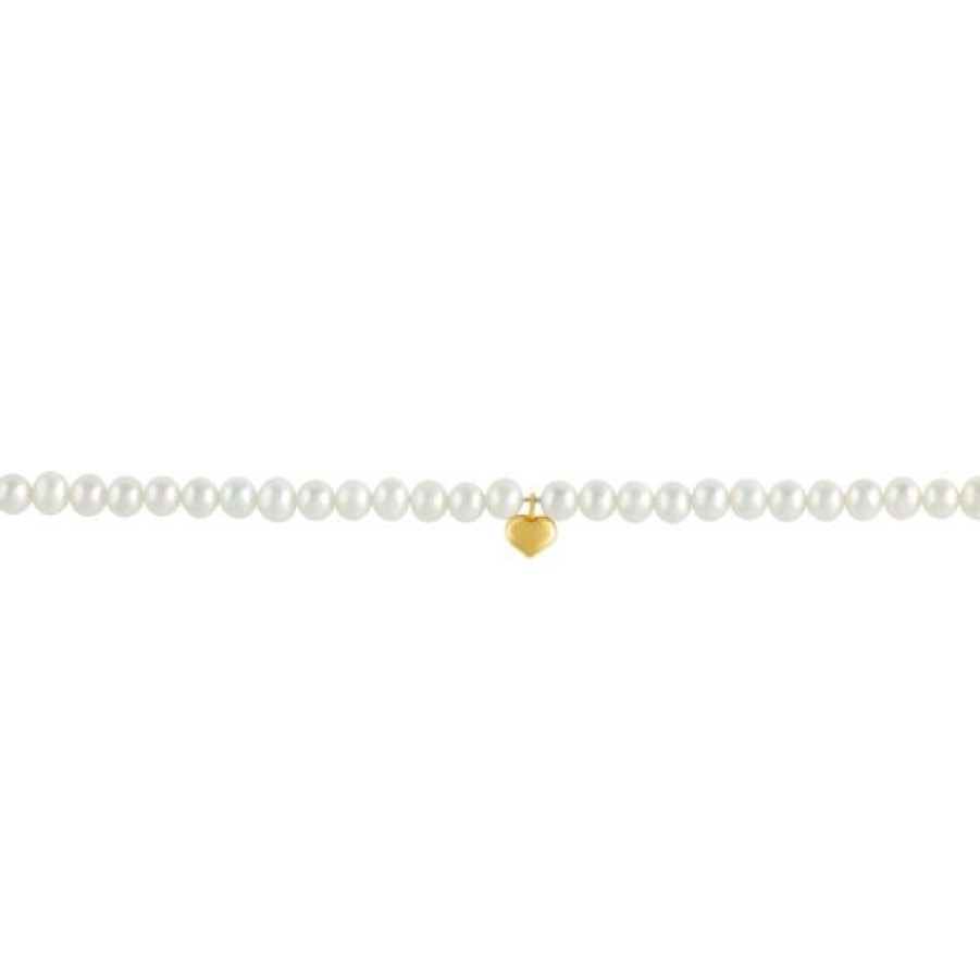 Joyeria Cristal Joyas | Pulsera Corazon Con Perla Natural 4-4.5 Mm Oro 14K