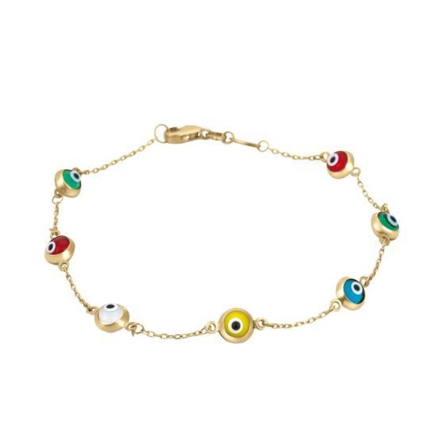 Joyeria Cristal Joyas | Pulsera Dama Ojos Colores Oro 14K Esmalte Pulido