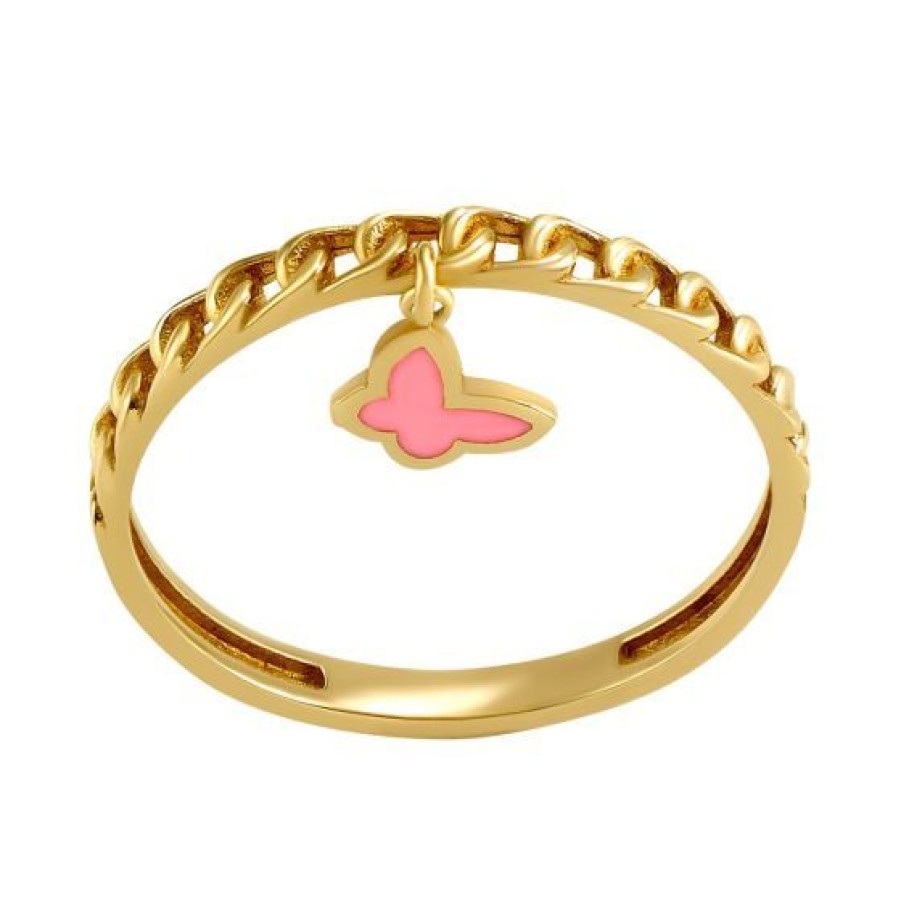 Joyeria Cristal Joyas | Anillo Mariposa Esmalte Rosa Oro 14K