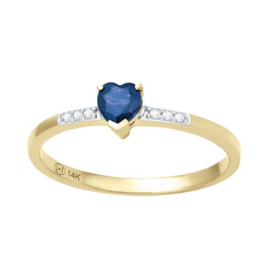 Joyeria Cristal Joyas | Anillo Oro 14K Con Diamante Y Zafiro Corte Corazon