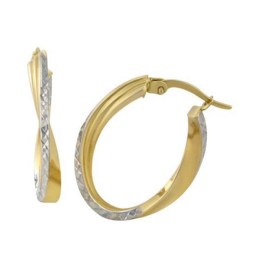 Joyeria Cristal Joyas | Arracadas Oro Amarillo Y Blanco 14K Pulido Texturizado