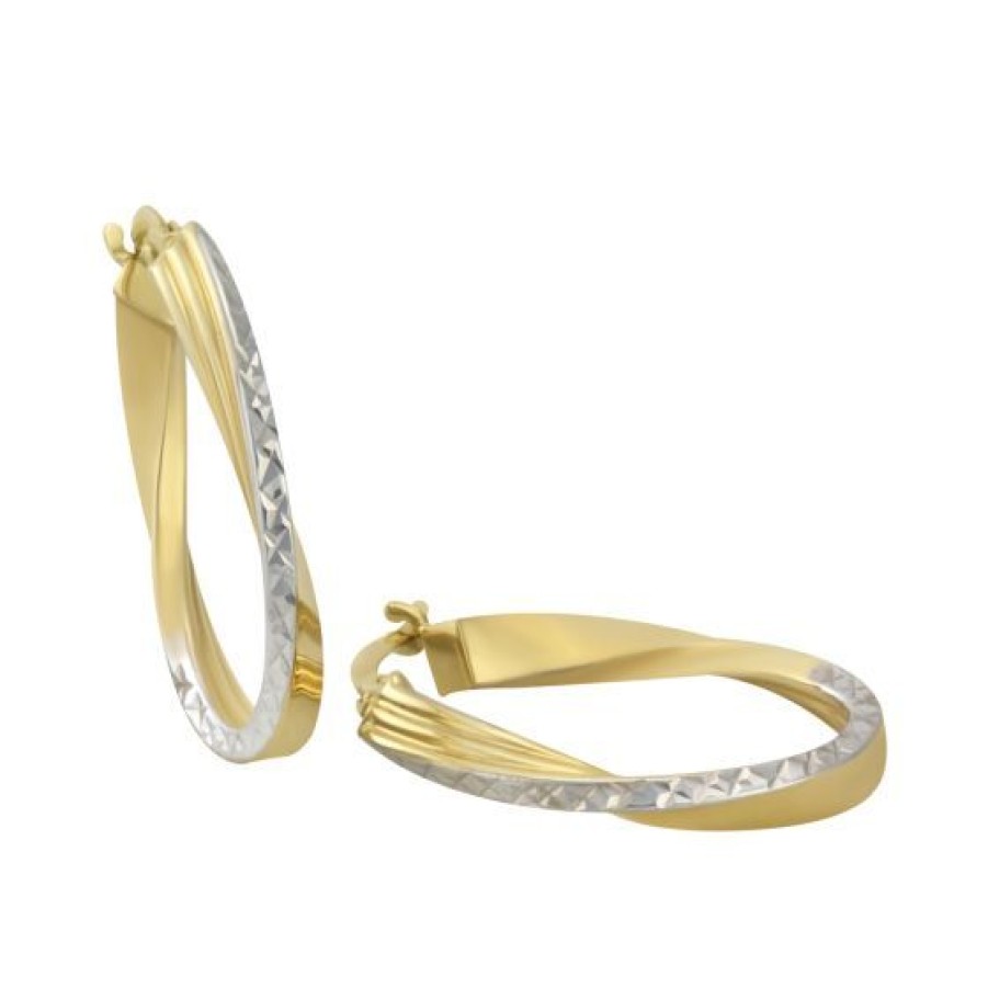 Joyeria Cristal Joyas | Arracadas Oro Amarillo Y Blanco 14K Pulido Texturizado