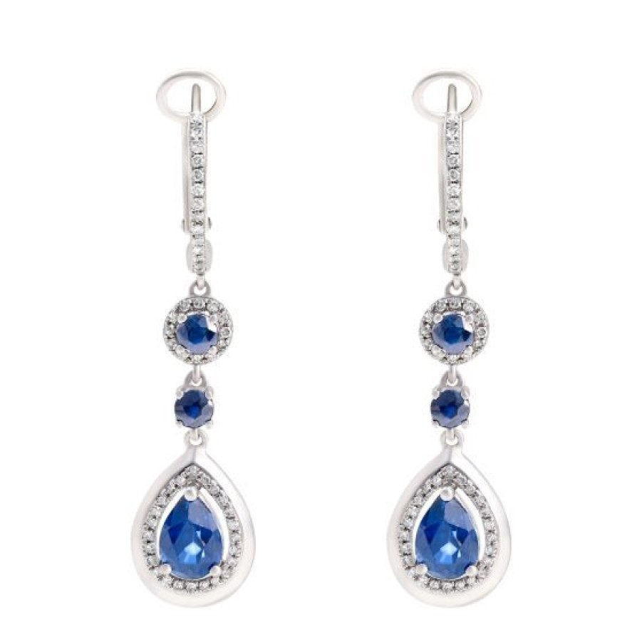 Joyeria Cristal Joyas | Aretes Oro Blanco 14K Con 34 Puntos De Diamante Y 2.72 Quilates De Zafiro