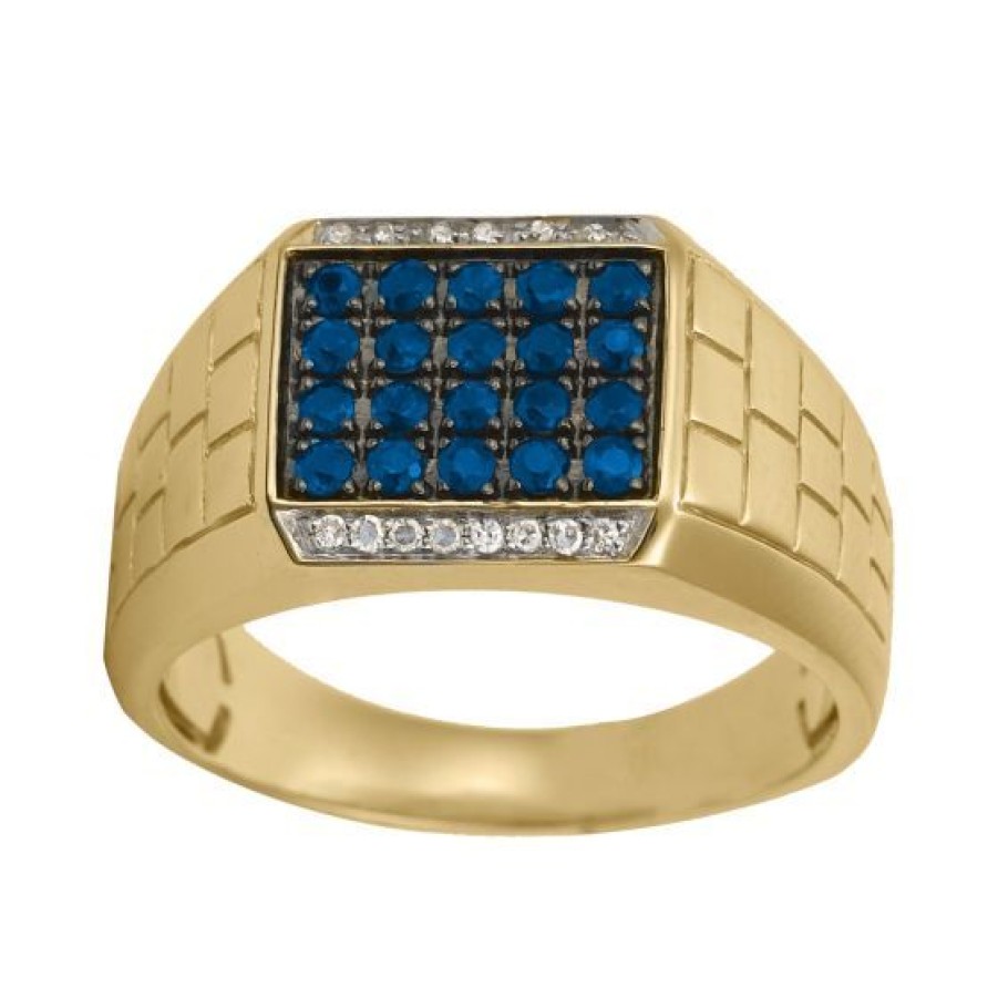 Joyeria Cristal Joyas | Anillo Hombre Oro 14K Con 7 Puntos De Diamante Y 52 Puntos De Zafiro