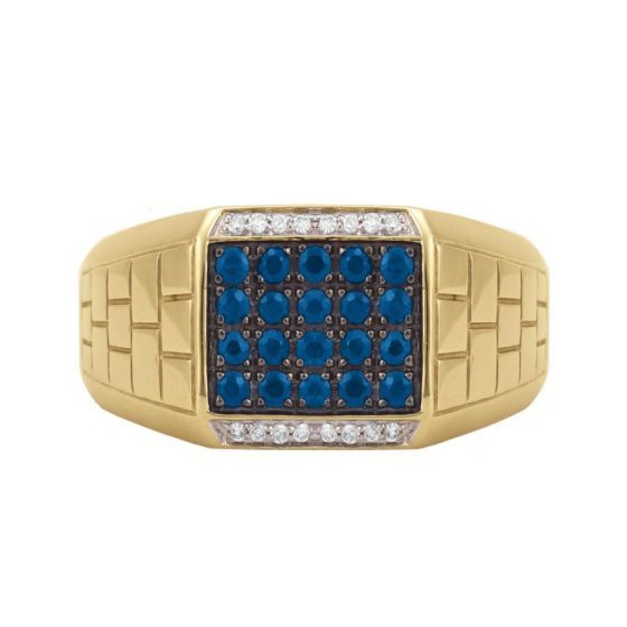 Joyeria Cristal Joyas | Anillo Hombre Oro 14K Con 7 Puntos De Diamante Y 52 Puntos De Zafiro