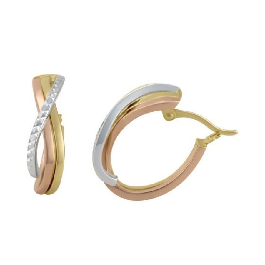 Joyeria Cristal Joyas | Arracadas Oro Amarillo, Blanco Y Rosa 14K