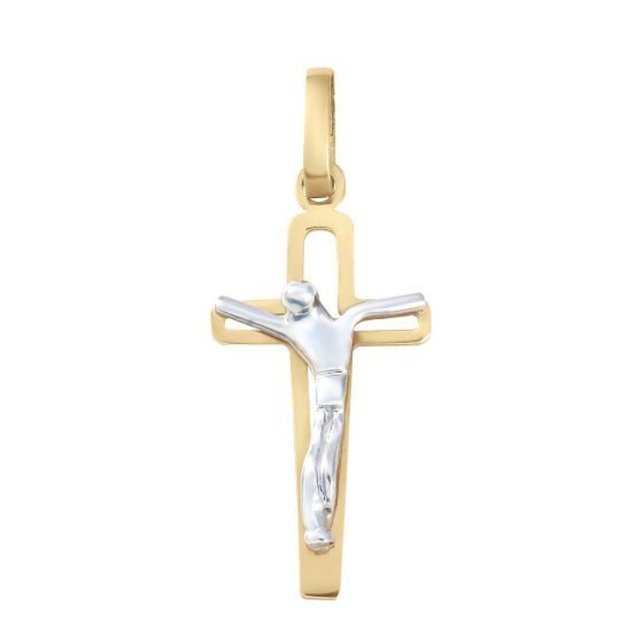 Joyeria Cristal Joyas | Cruz Con Cristo Oro Amarillo Y Blanco 14K