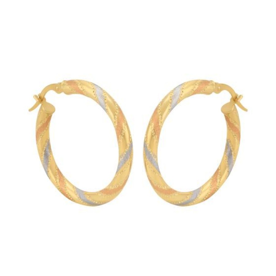 Joyeria Cristal Joyas | Arracadas Oro Blanco, Amarillo Y Rosa 14K- 20 Mm