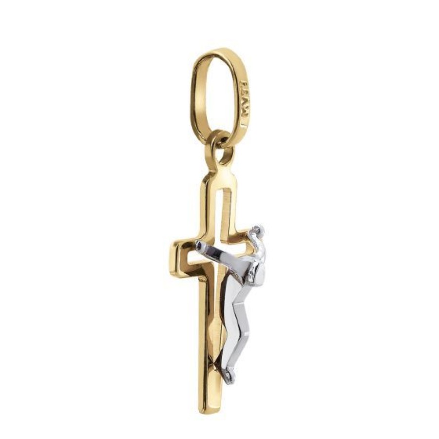 Joyeria Cristal Joyas | Cruz Moderna Con Cristo En Oro Blanco 14K