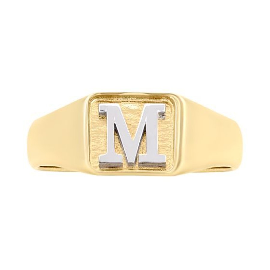 Joyeria Cristal Joyas | Anillo Caballero Jan Inicial M Oro Amarillo Y Blanco 14K Acabado Brillante Y Platinado