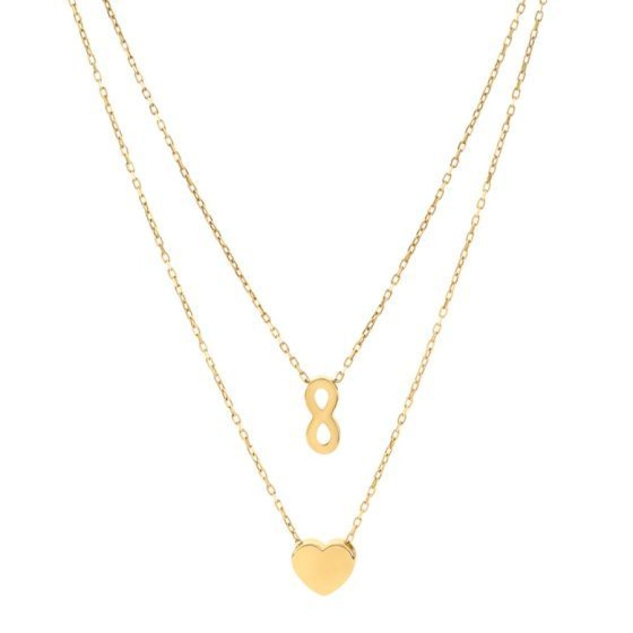 Joyeria Cristal Joyas | Gargantilla Doble Infinito Y Corazon Oro 14K