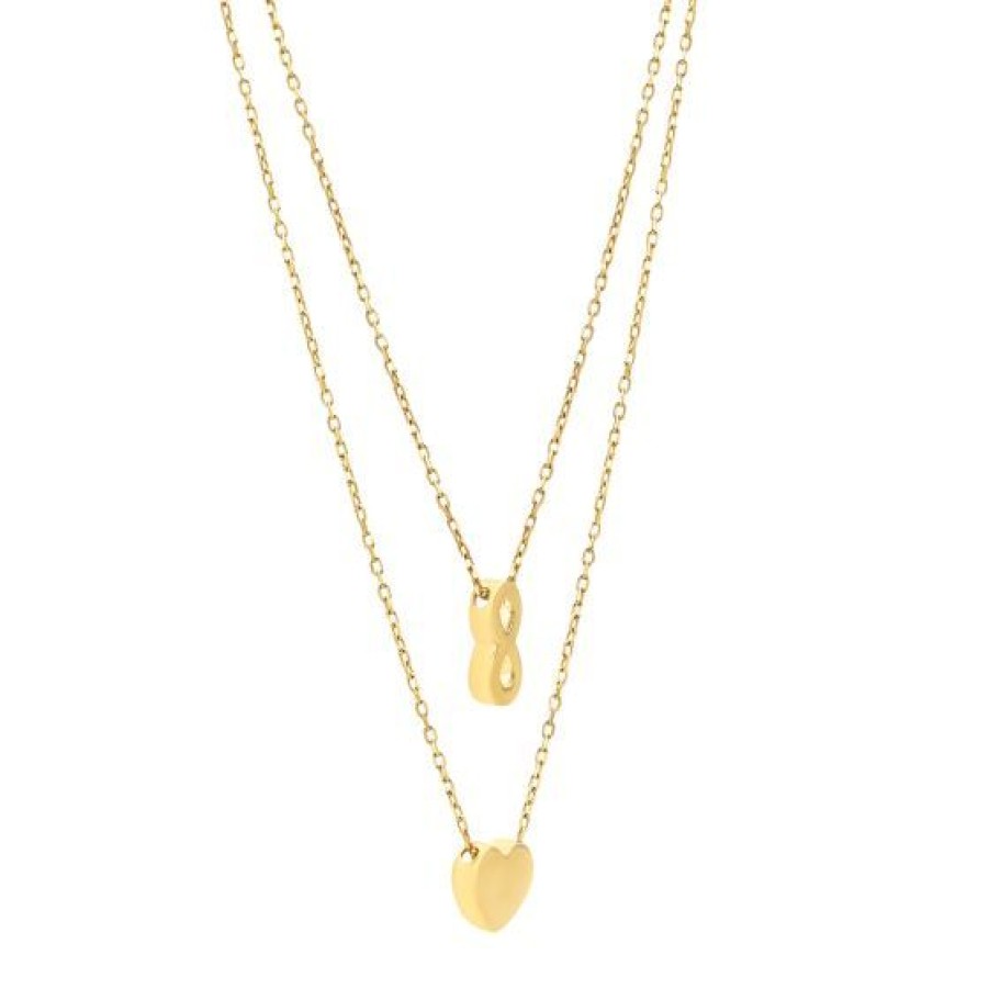 Joyeria Cristal Joyas | Gargantilla Doble Infinito Y Corazon Oro 14K