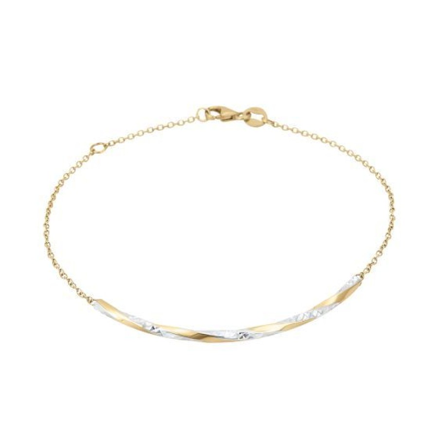 Joyeria Cristal Joyas | Pulsera Dama Plaquita Oro Amarillo Y Blanco 14K