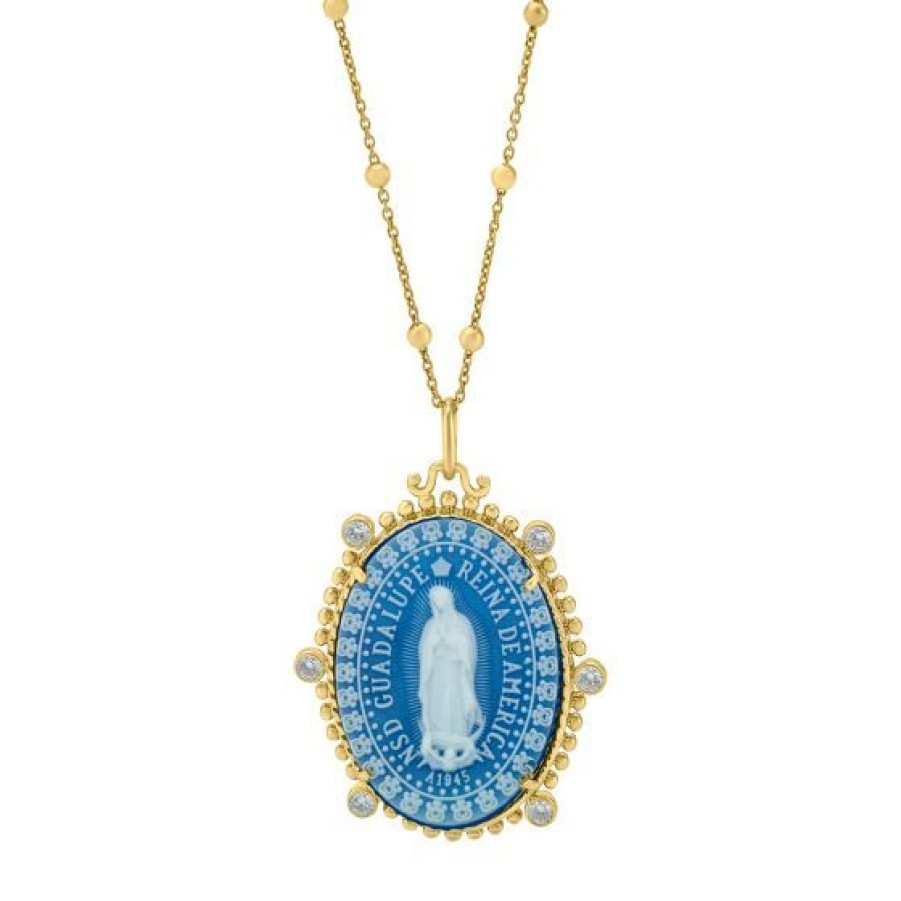 Joyeria Cristal Joyas | Medalla Reina Virgen De Guadalupe Con Cadena Plata .925 Chapa De Oro 18K