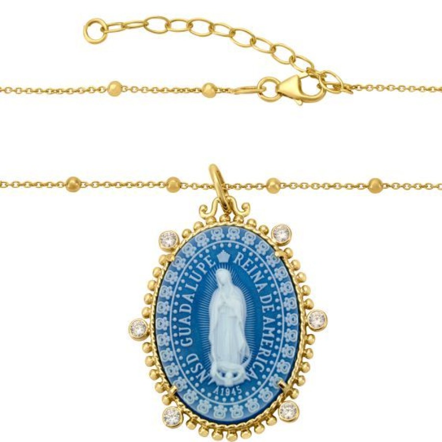 Joyeria Cristal Joyas | Medalla Reina Virgen De Guadalupe Con Cadena Plata .925 Chapa De Oro 18K