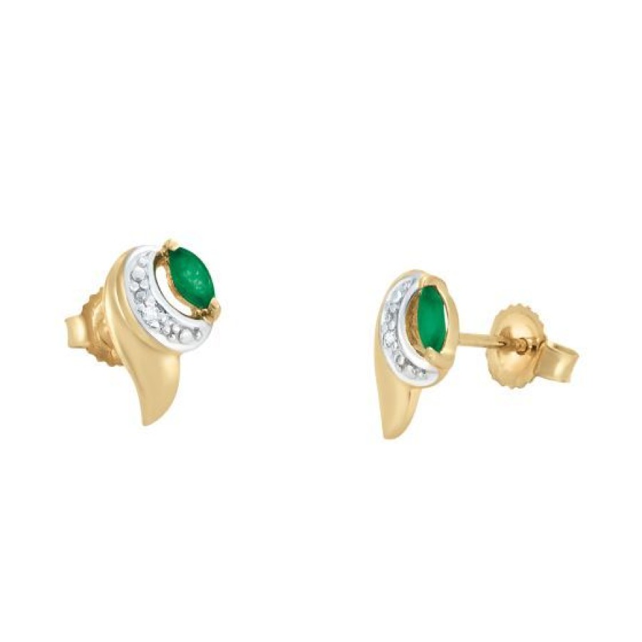 Joyeria Cristal Joyas | Aretes Oro 14K Con Un Punto De Diamante Y 12 Puntos De Esmeralda