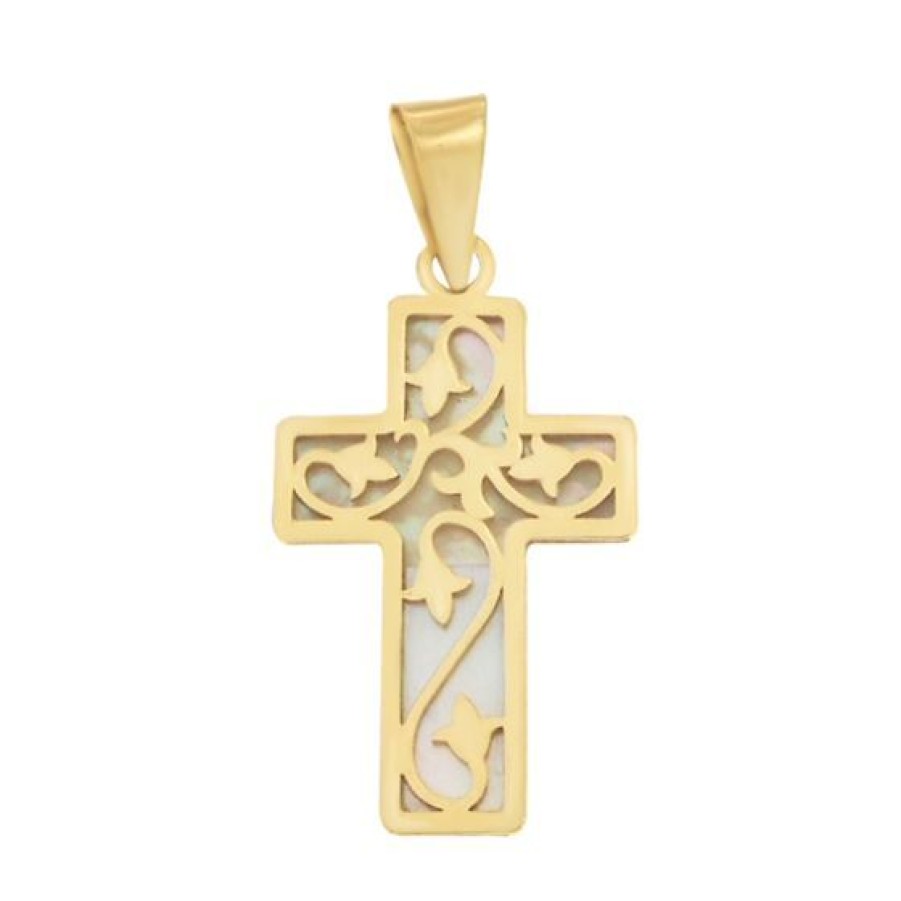 Joyeria Cristal Joyas | Cruz Oro 14K Con Madre Perla