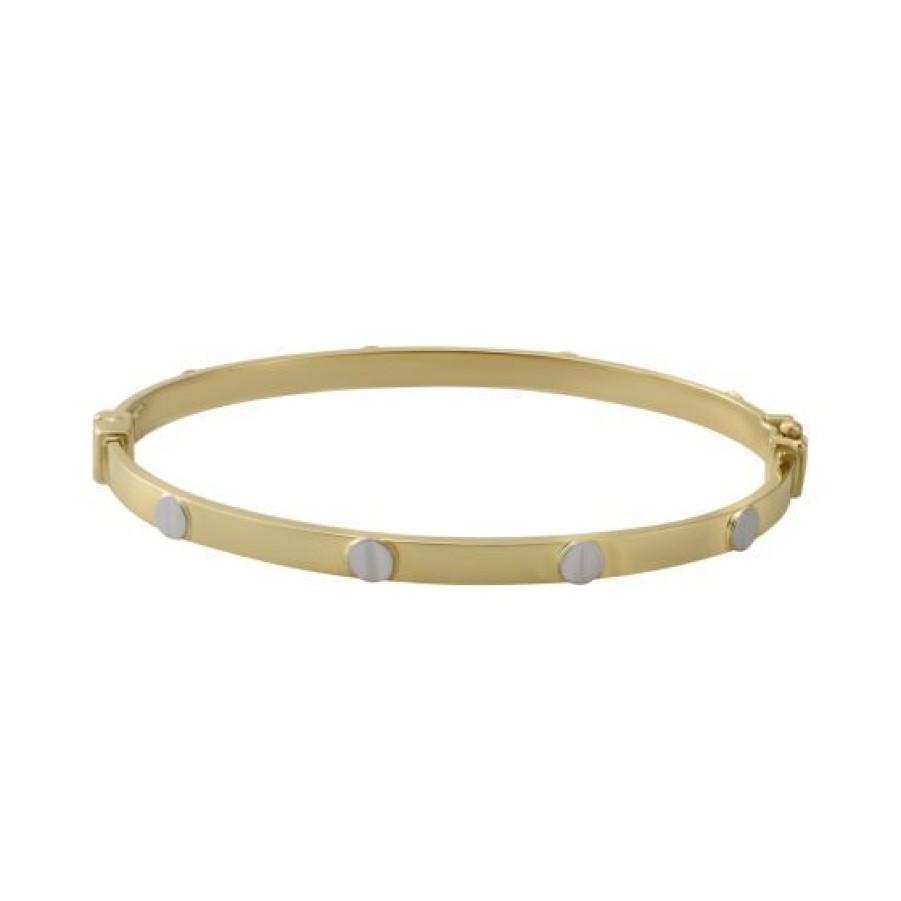 Joyeria Cristal Joyas | Brazalete Dama Tornillos Oro Blanco Y Amarillo 14K