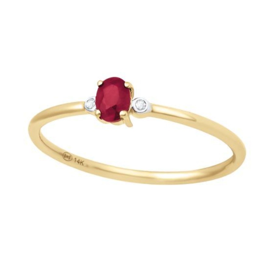 Joyeria Cristal Joyas | Anillo Oro 14K Con 7 Puntos De Diamante Y 22 Puntos De Rubi