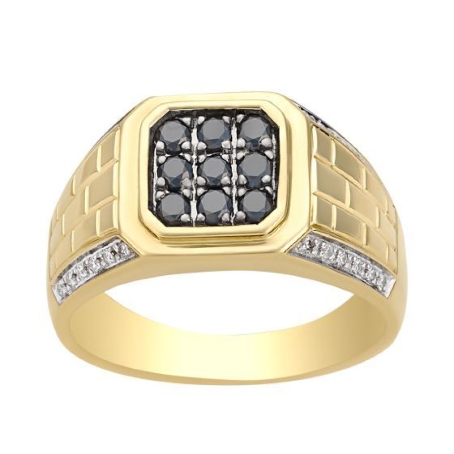 Joyeria Cristal Joyas | Anillo Caballero Oro 14K Con 60 Puntos De Diamante Negro