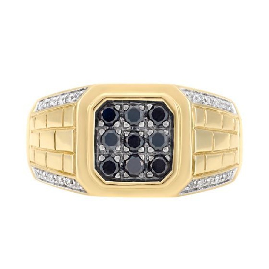 Joyeria Cristal Joyas | Anillo Caballero Oro 14K Con 60 Puntos De Diamante Negro