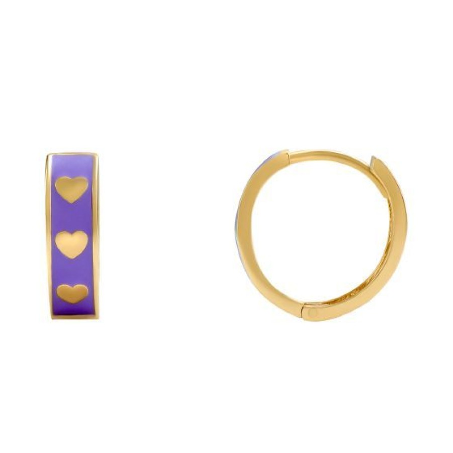 Joyeria Cristal Joyas | Huggies Corazon Esmalte Morado Oro 14K