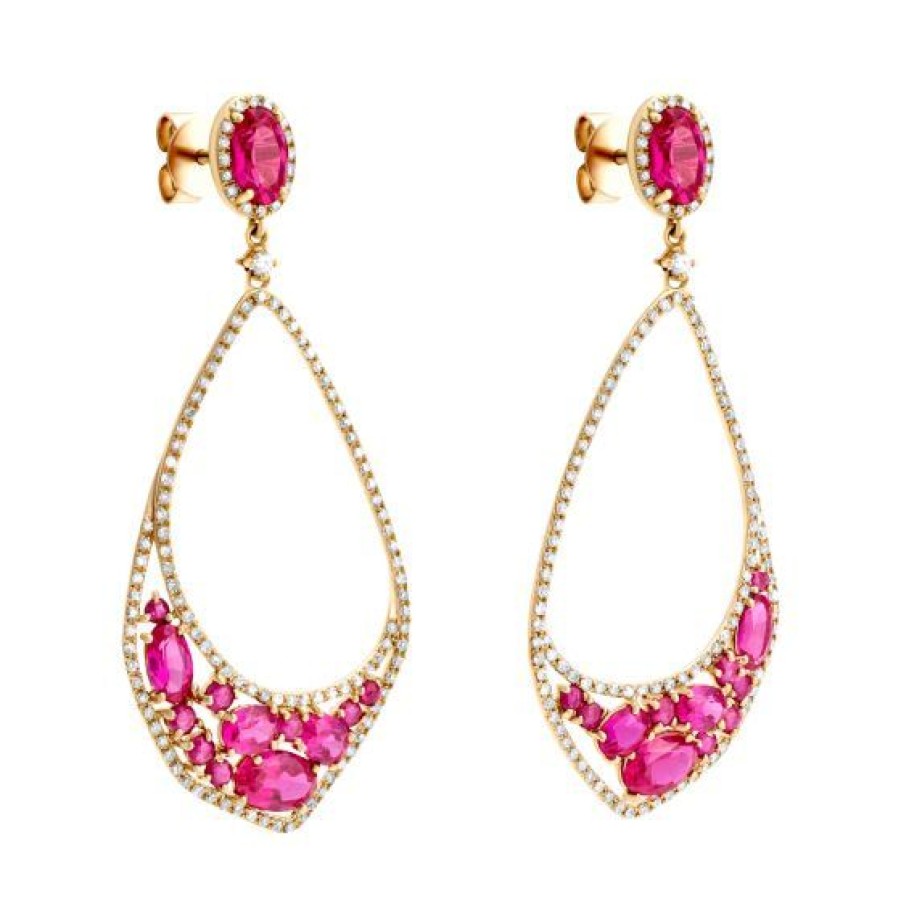 Joyeria Cristal Joyas | Aretes Oro 14K Con 73 Puntos De Diamante Y 4.07 Quilates De Rubi