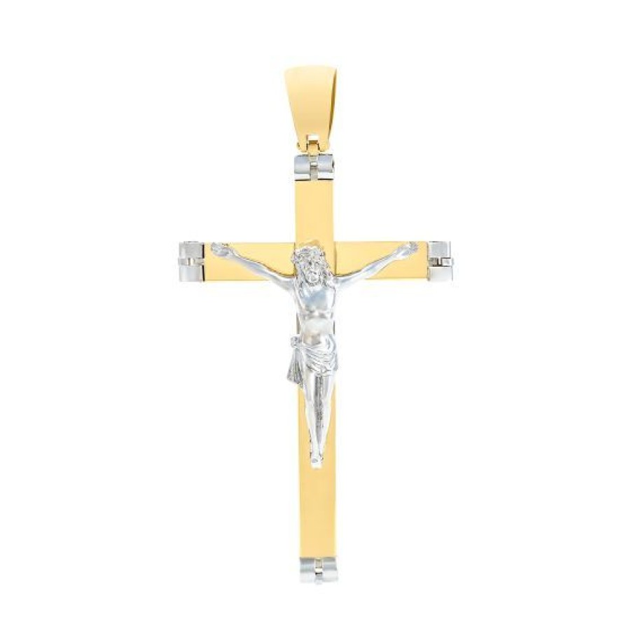 Joyeria Cristal Joyas | Cruz Con Cristo Oro Blanco Y Amarillo 14K